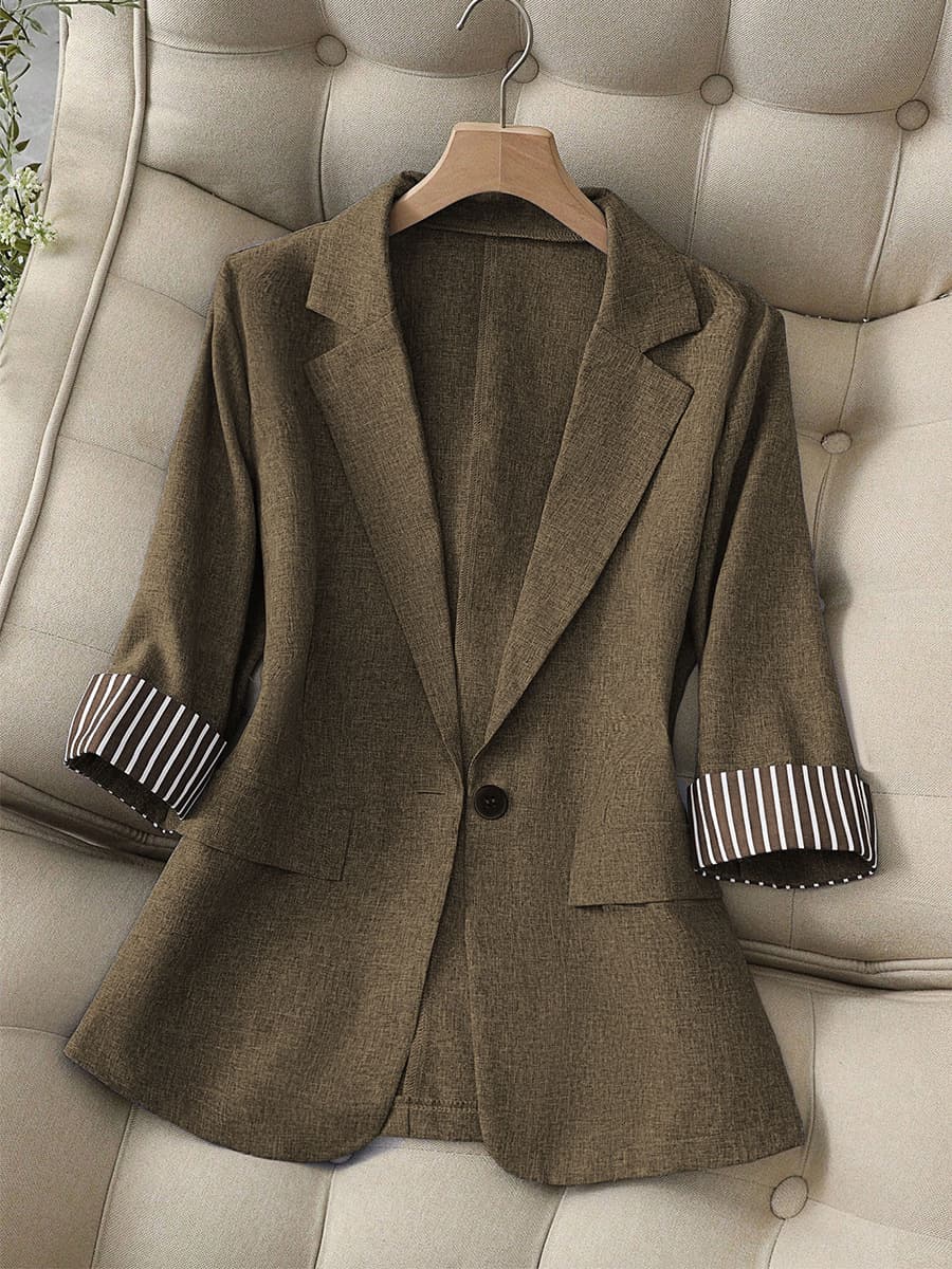 Ruihou Cross-border Amazon Foreign Trade European and American Style Short Blazer Jacket 2025 Autumn Fashion Three-Quarter Sleeve Cardigan for Women