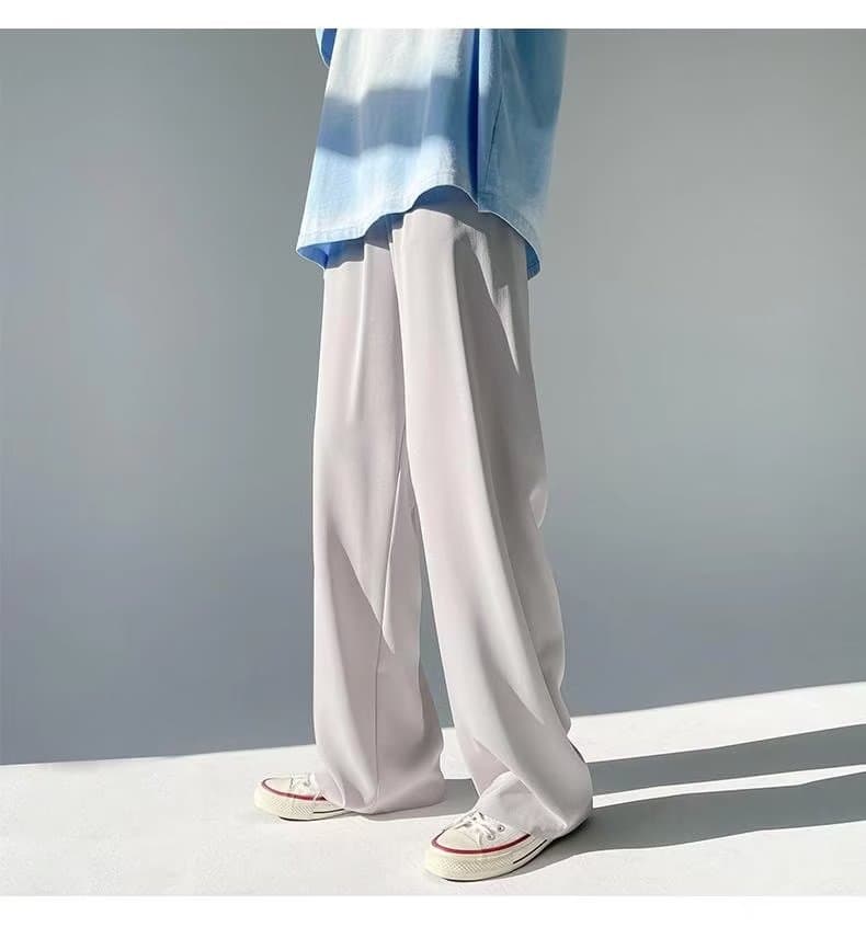 Men's Ice Silk Wide-Leg Pants, Loose Casual Trousers, Trendy Straight-Cut Drapey Floor-Length Pants, Couple's Chiffon Suit Pants