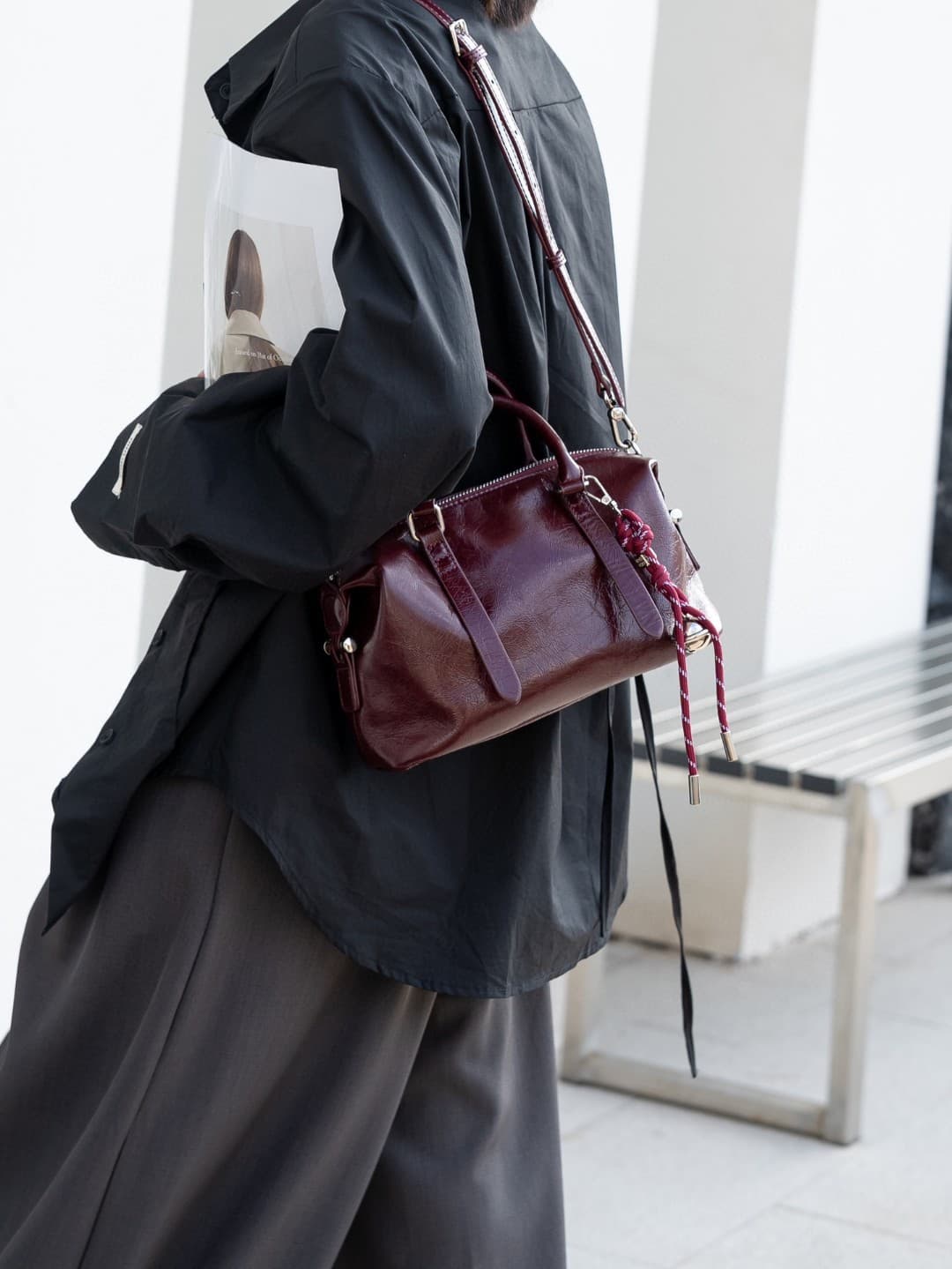 Oil Wax Leather Brown Boston Bag Vintage Autumn Winter New Style Premium Handheld Pillow Bag Crossbody Small Bag for Women