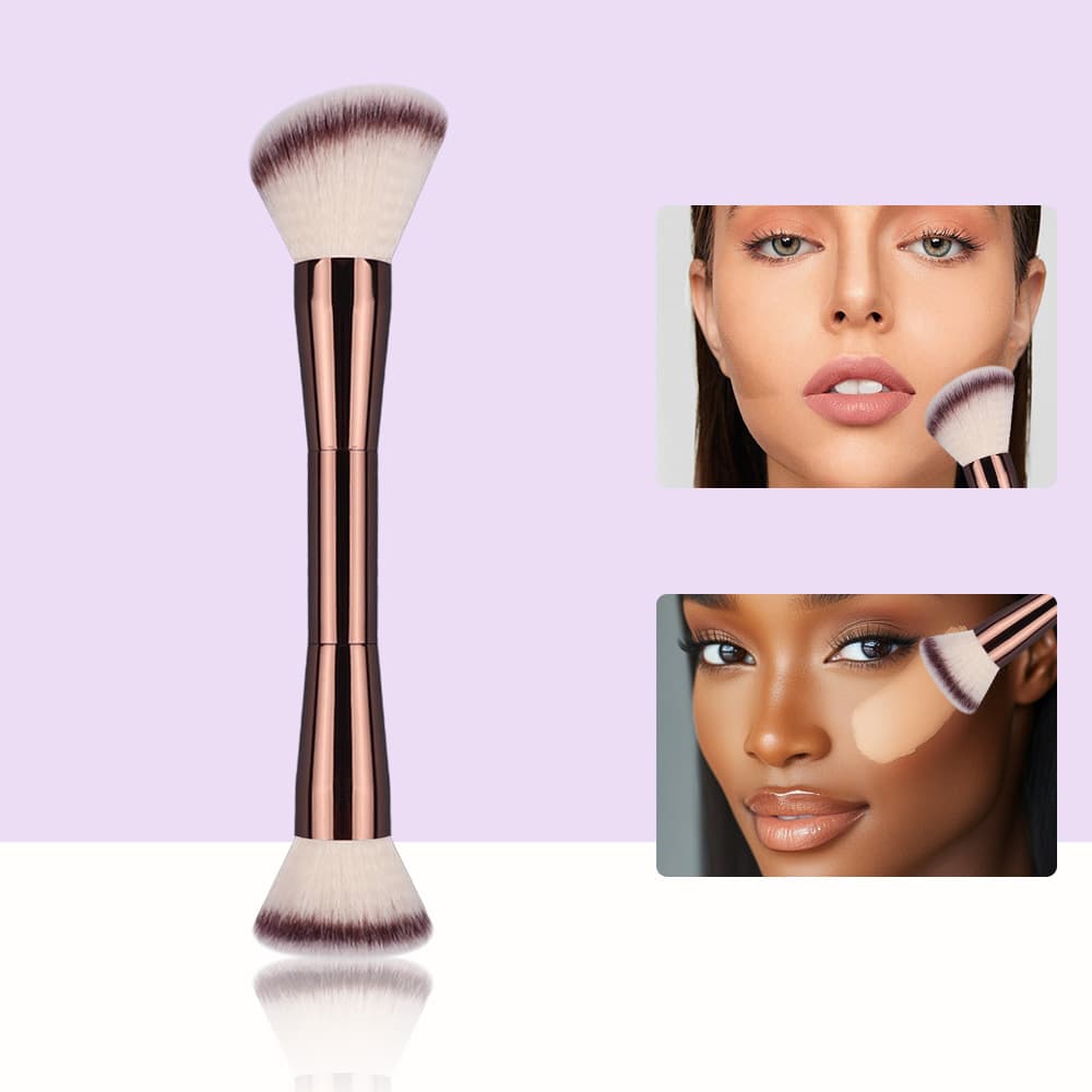 Double-ended makeup brush, multi-purpose makeup tool, soft bristle powder brush, blush brush, contour brush, foundation brush, single brush