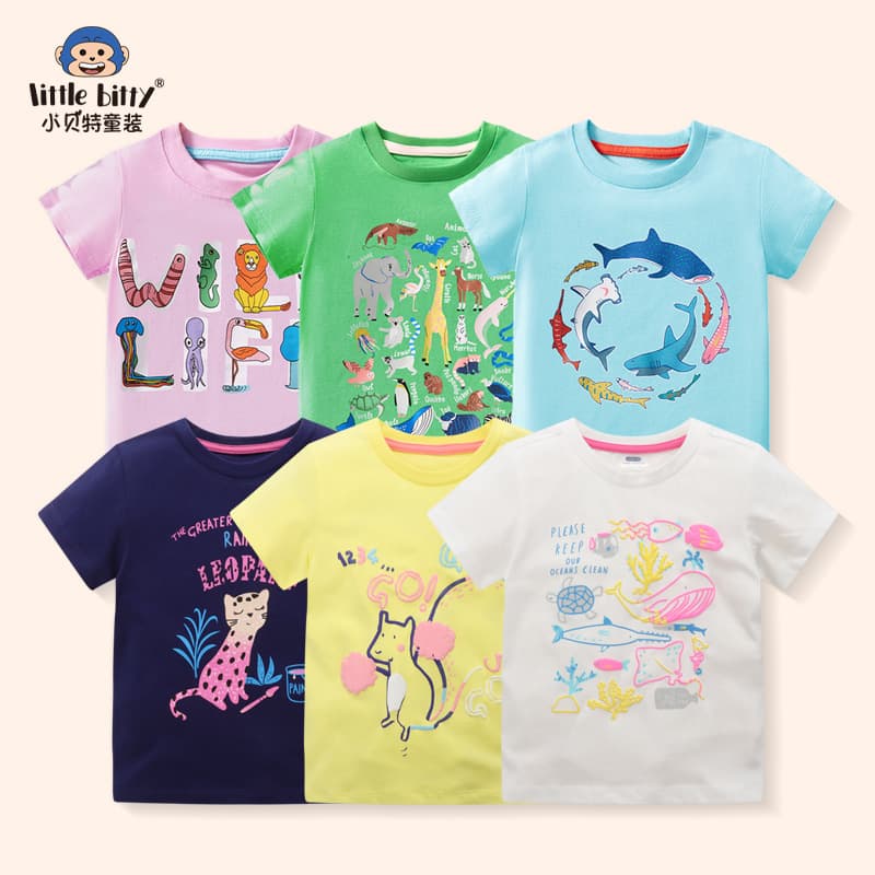 25-Year Summer Children's Short-Sleeve T-Shirts, Cartoon Style, Boys and Girls, Multiple Pieces, Pure Cotton Tops, Short-Sleeve Summer