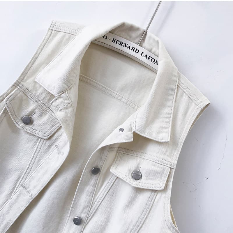 White Denim Vest Women Short 2026 New Fashion Slim Sleeveless Cardigan Jacket A10655