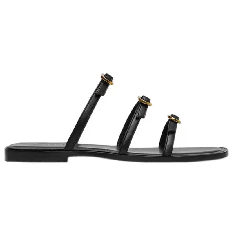 Sheepskin Version Buckle Strap One-Strap Sandals Women Flat Fashion Outdoor Genuine Leather Simple Open Toe Sandals