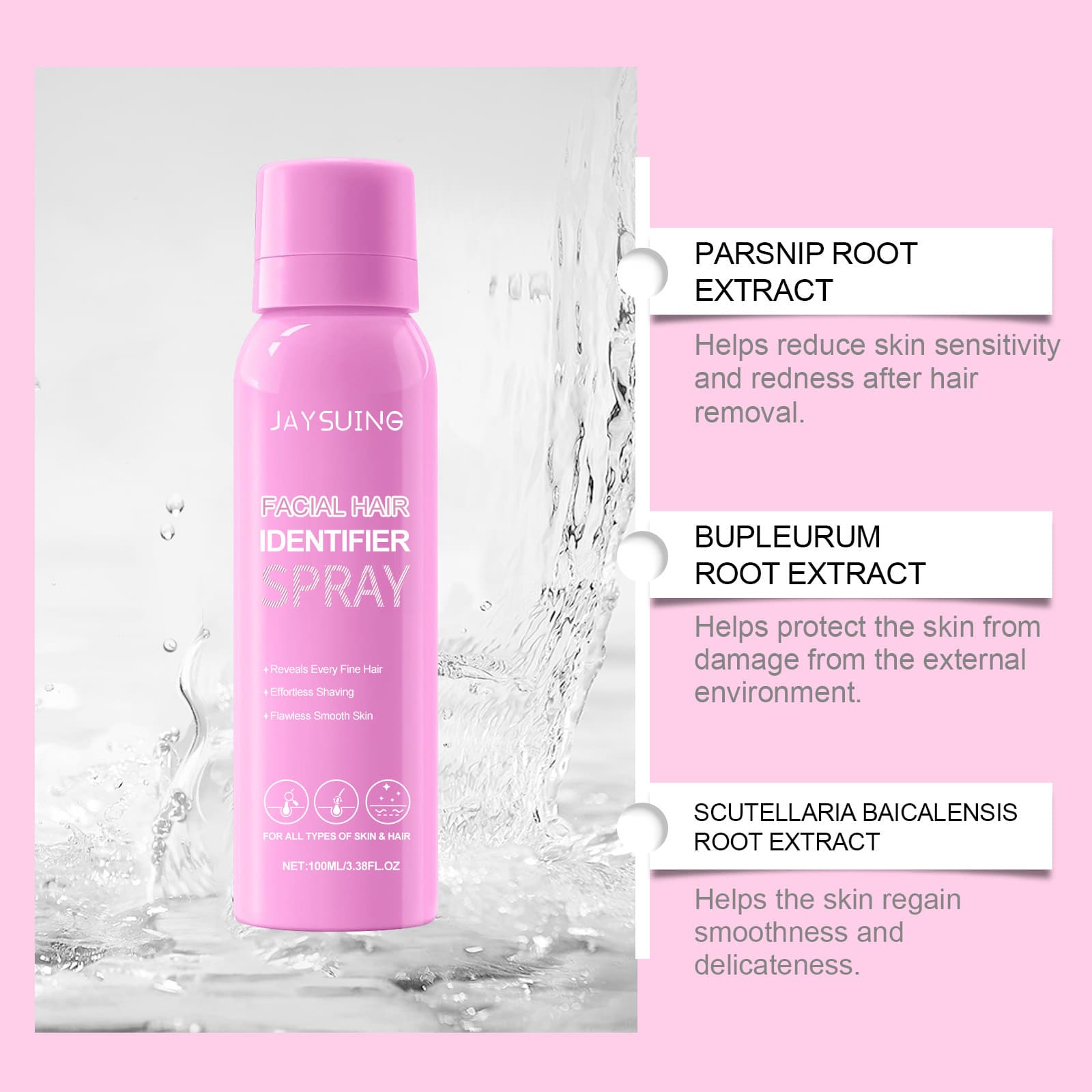 Jaysuing Facial Hair Recognition Spray: Facial Cleansing, Softening Hair, Gentle Daily Care Hair Removal Spray