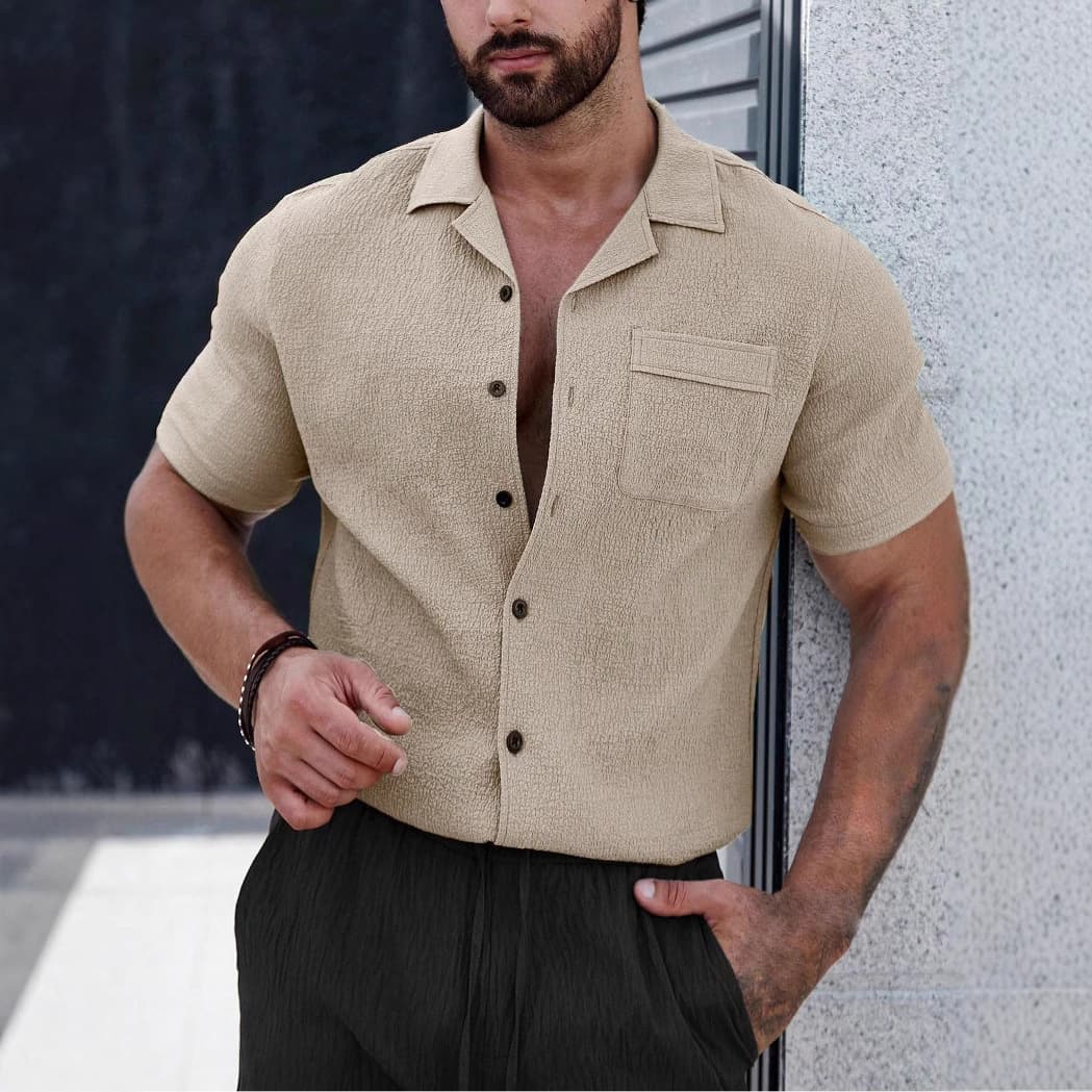 Cross-Border European and American Amazon Men's New Summer Breathable Non-Iron Versatile Shirt, Light and Casual T-Shirt Top for Men