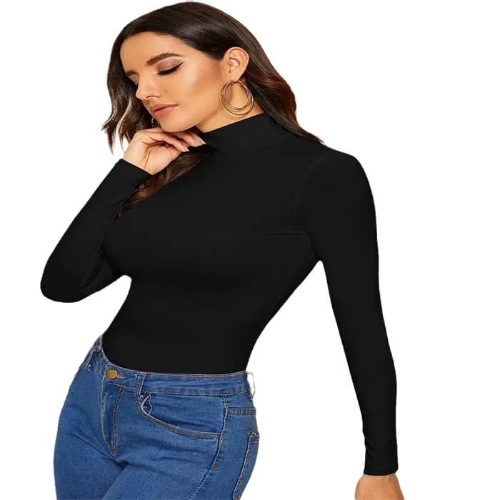 2024 New Cross-Border EU US Amazon Export Solid Color Turtleneck Top Spring Autumn Casual Long Sleeve Top