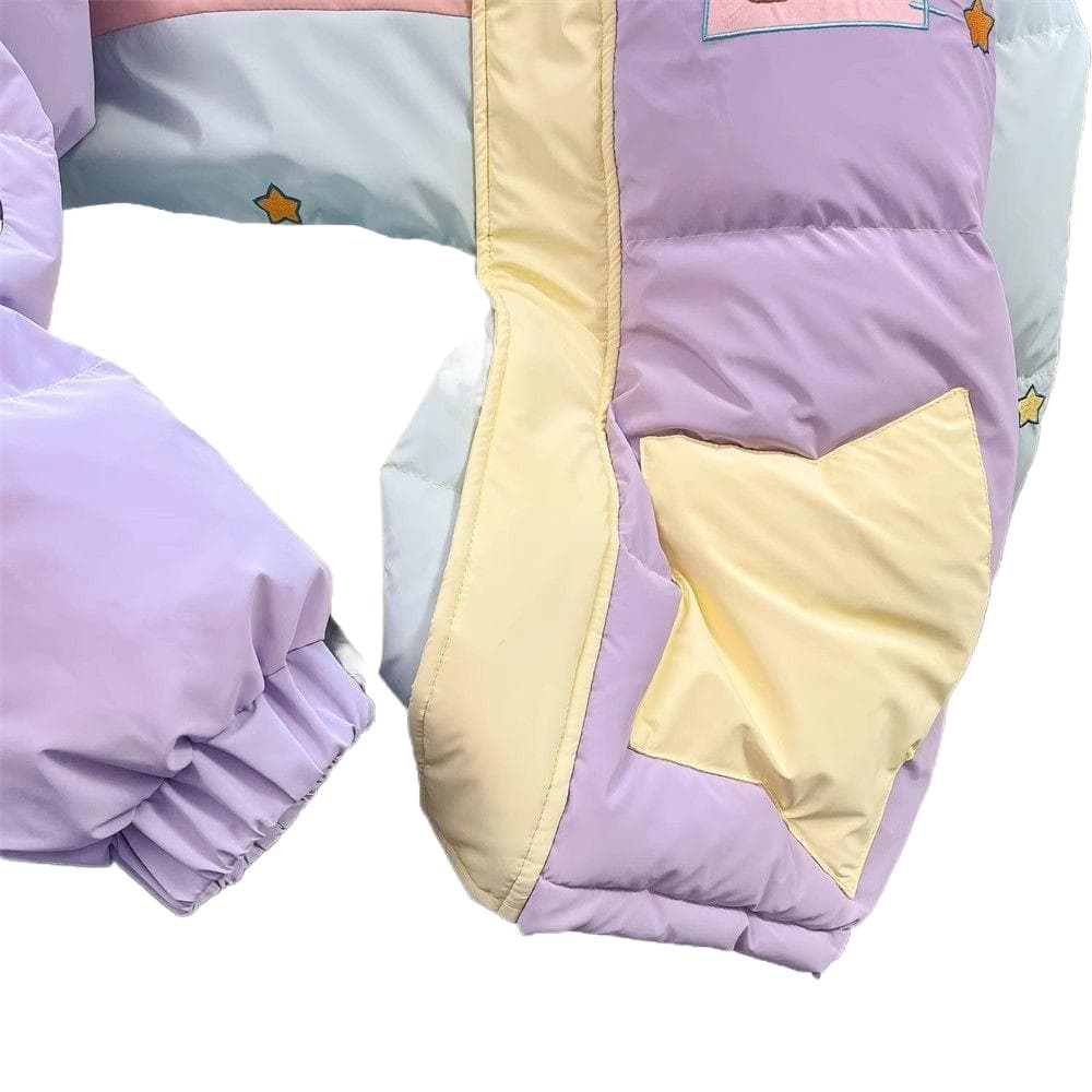New thick cotton-padded down jacket for autumn and winter, sweet and cute coat with macaron feel and unique color-blocking design.