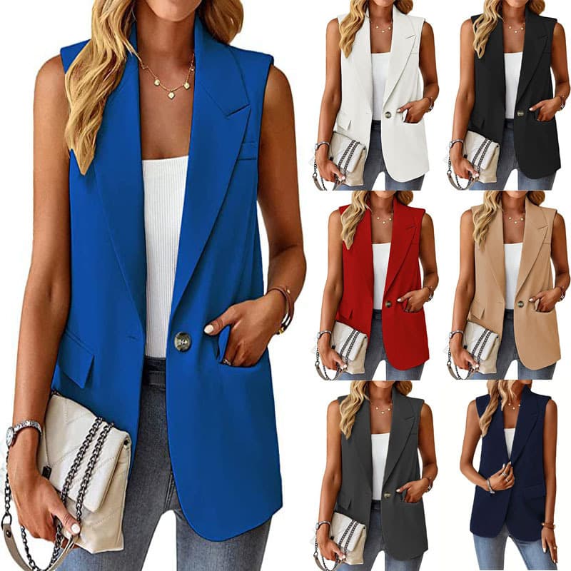 2025 European and American style elegant commuter casual sleeveless cardigan vest suit for women