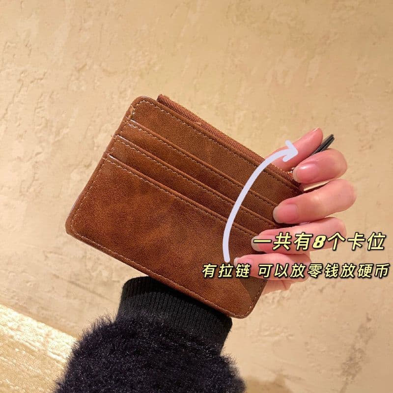 Hot sale ins style dark color multi-slot short small coin purse card holder Mini Card Holder texture advanced University