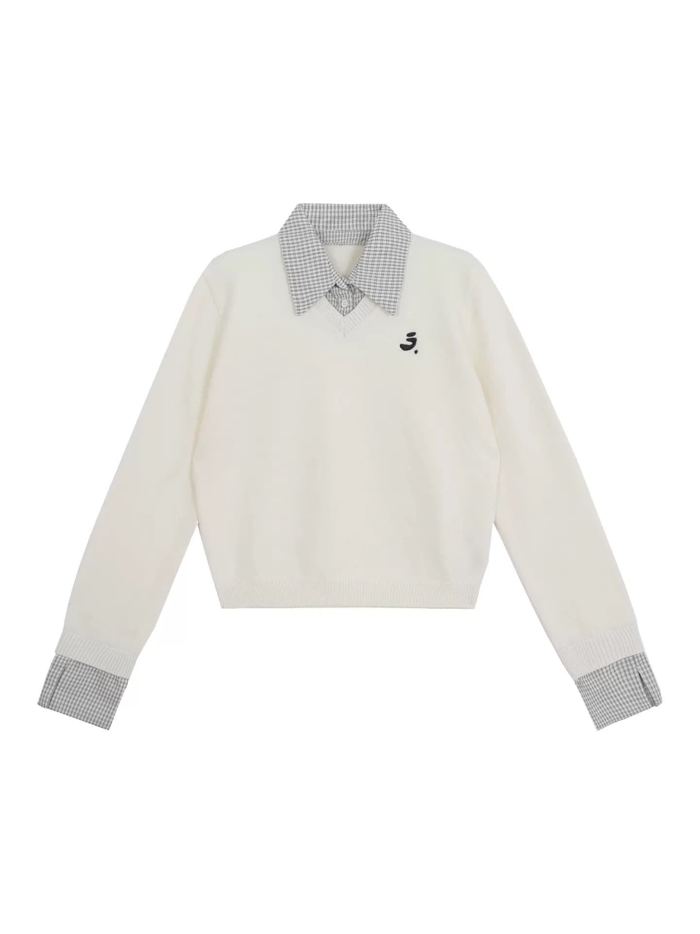 Plaid Two-Tone Pullover Knit Sweater for Women Fall Winter High-End
