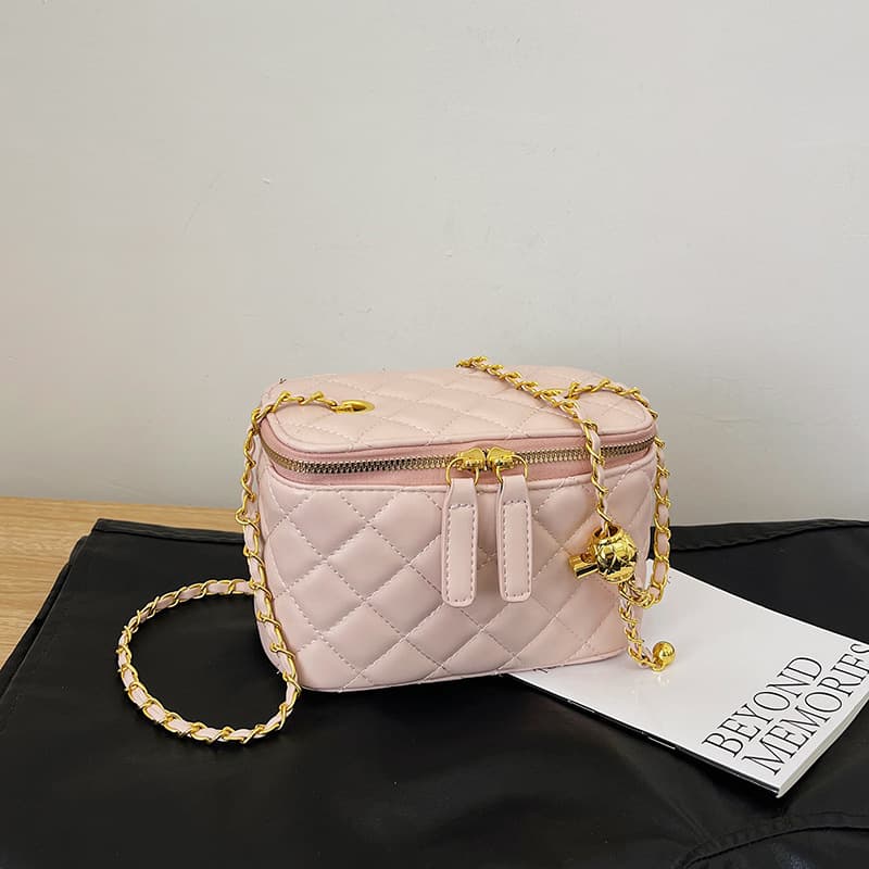 Spring Summer Mini Box Bag with Gold Ball Chain Quilted Square Shoulder Bag 2026