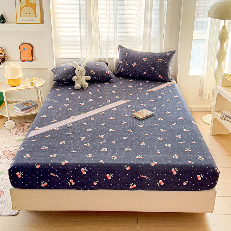 Cloud Jacquard Double-Layer Gauze Fitted Sheet Mattress Protector Full Enclosure Floral Pattern Home Use Coir Mattress Cover