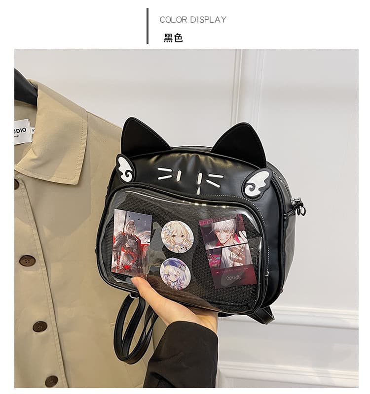 Y2K Cyber Cat Ita Bag for School Commute, Cute Mechanical Cat Design, 2026 New Large Capacity College Crossbody Bag