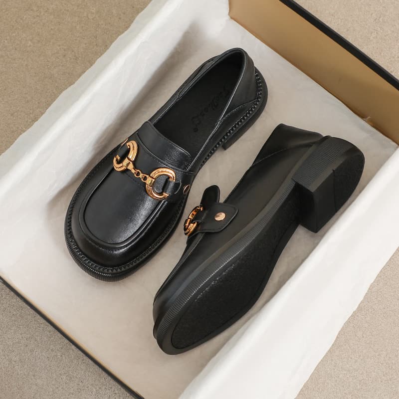 Women's genuine leather platform loafers, 2025 new autumn style, British style, plus size 41 loafers, flat shoes, size 43 black.