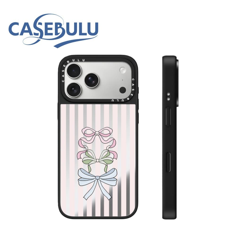 Pink Striped Mirror Protective Case for Apple iPhone 17 Pro Max/16/15, Trendy Brand Style