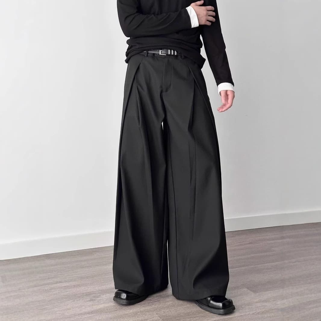 American High Street Retro Gray Pleated Curved Casual Pants Versatile Street Loose Wide Leg Flowing Floor-Length Suit Trousers