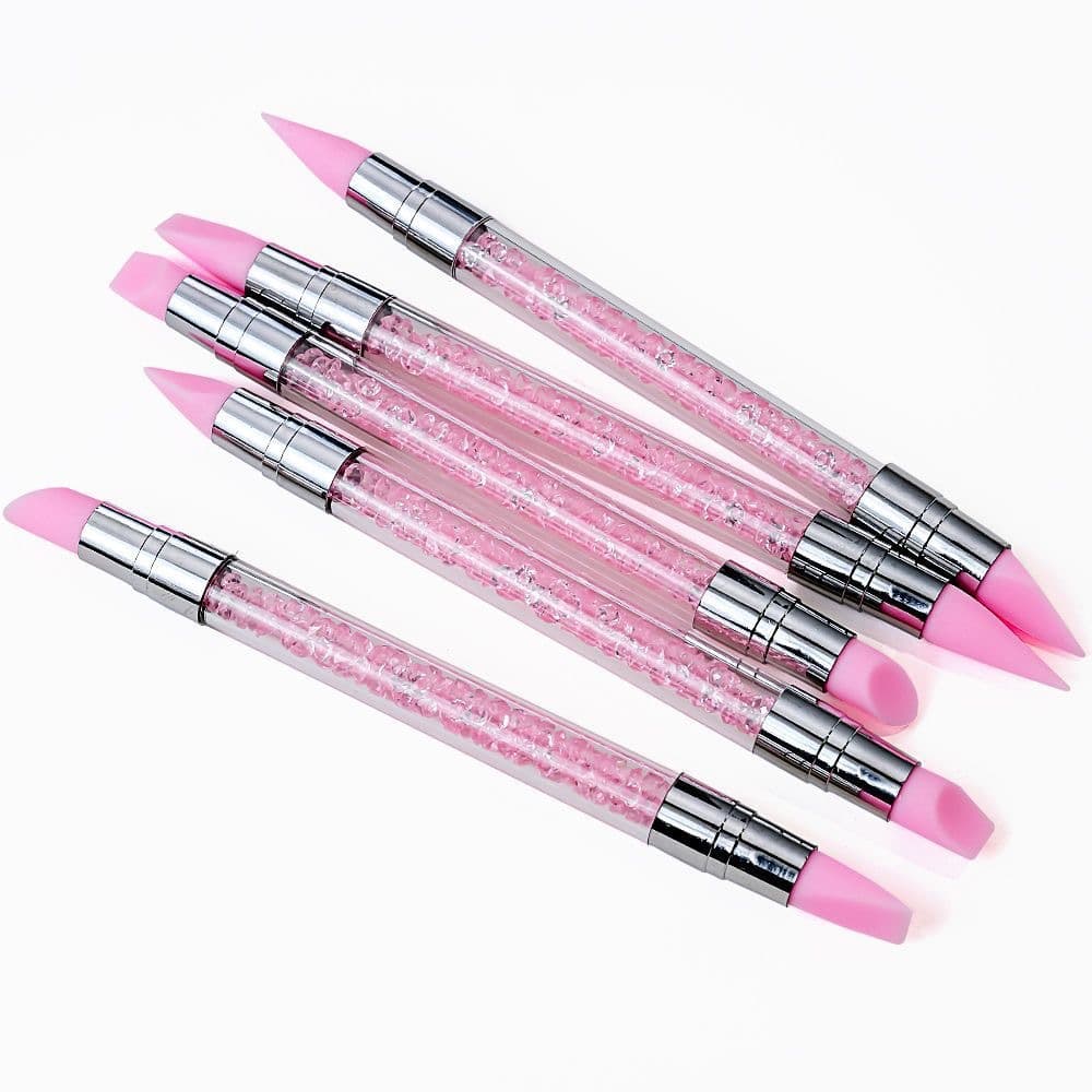 Factory direct supply, 5-pack of silicone nail art pens, hollow carving and embossing pens, double-ended silicone pens with rhinestones, nail art tools.