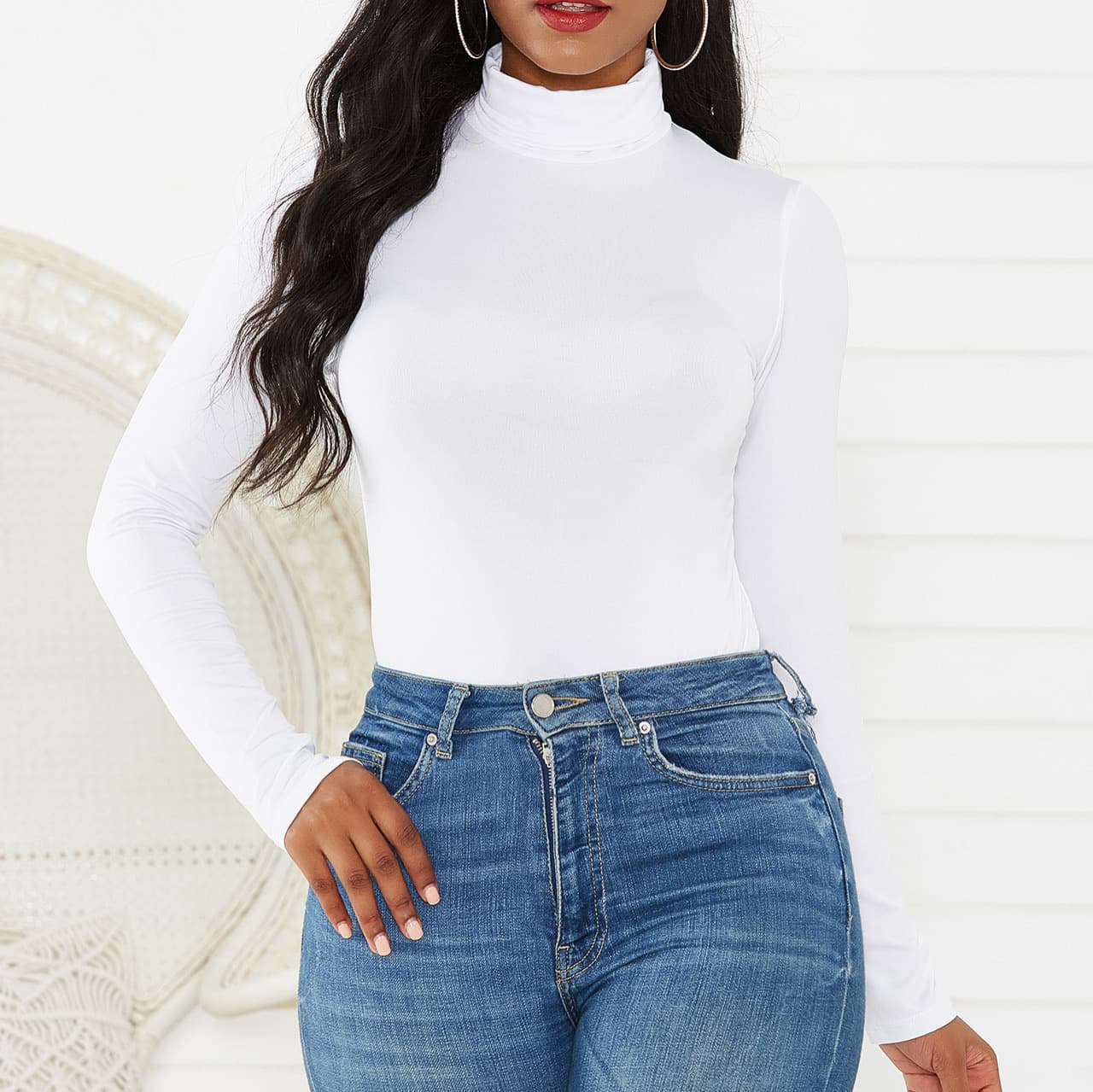 Autumn Amazon eBay Independent Station 2025 European and American Cross-border Women's Casual Solid Color High Neck Long Sleeve T-Shirt