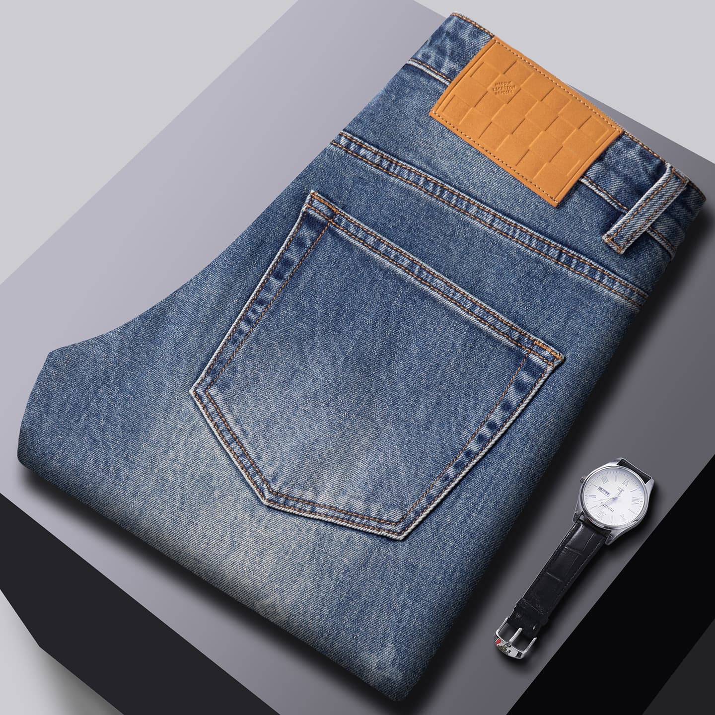Men's jeans with all-over print American retro style, spring/summer wide-leg trousers, loose casual straight-leg pants, cross-border light luxury brand.