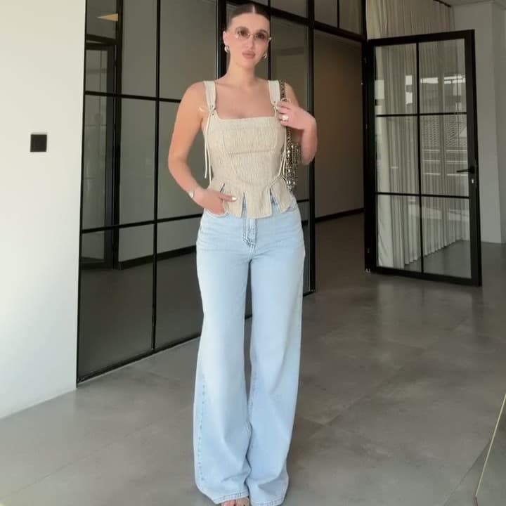 Cross-border Amazon women's square neck tie-up camisole summer slim waist fishbone corset short outerwear top