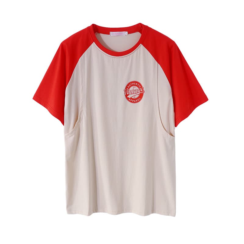 Postpartum Summer Nursing Top for Moms, Cotton Printed Short Sleeve T-Shirt, Maternity Pajamas, Breastfeeding Clothes for Women