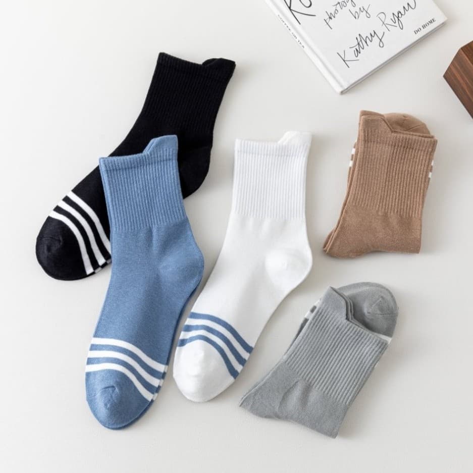 New men's socks with pull-up heel, mid-calf style, athletic, waist-cinching, cotton, short socks, autumn and winter, sweat-absorbent, casual men's socks.