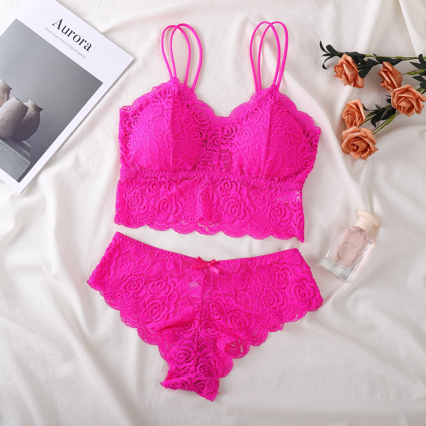 New style backless bralette anti-exposure strap, high elasticity camisole vest with lace trim, women's bra and panty set