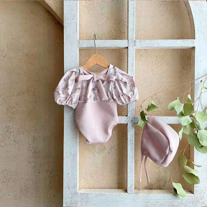 Baby Bodysuit Swimsuit Summer Girl Floral One Piece Swimwear Hat Included