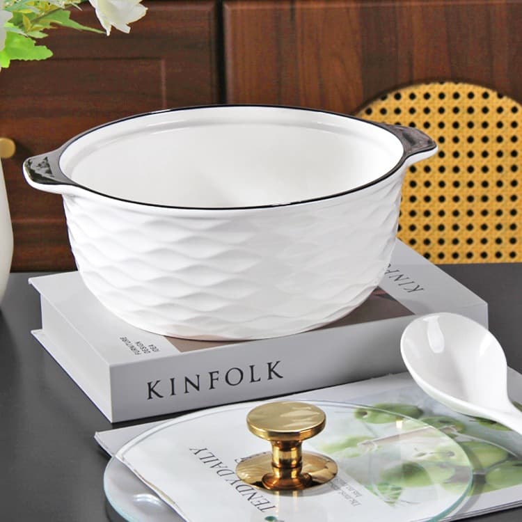 Double-Eared Soup Bowl Household High-Value Ceramic Tableware with Lid Large Bowl Set 2025 New Large Sauerkraut Fish Basin