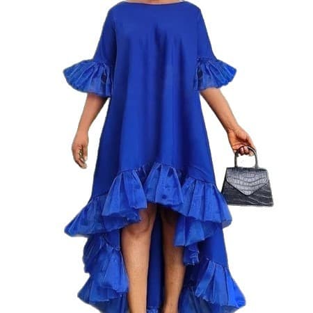 Amazon Unique European and American Style Women's Three-Quarter Sleeve Irregular Hem Holiday Party Dress Lace Patchwork Dress