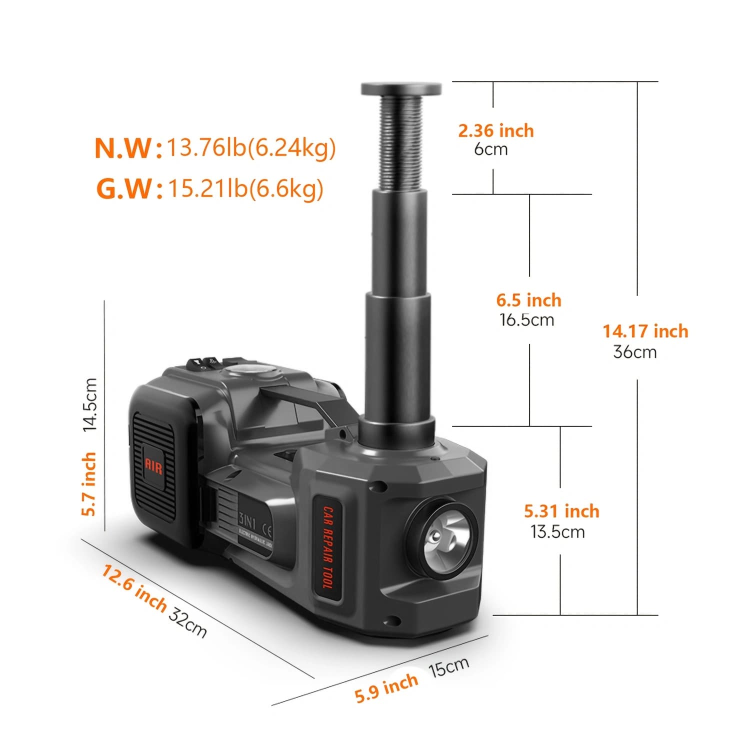 12V Car Multi-Function Electric Hydraulic Jack Tire Change Inflator 4-in-1 Electric Wrench Set