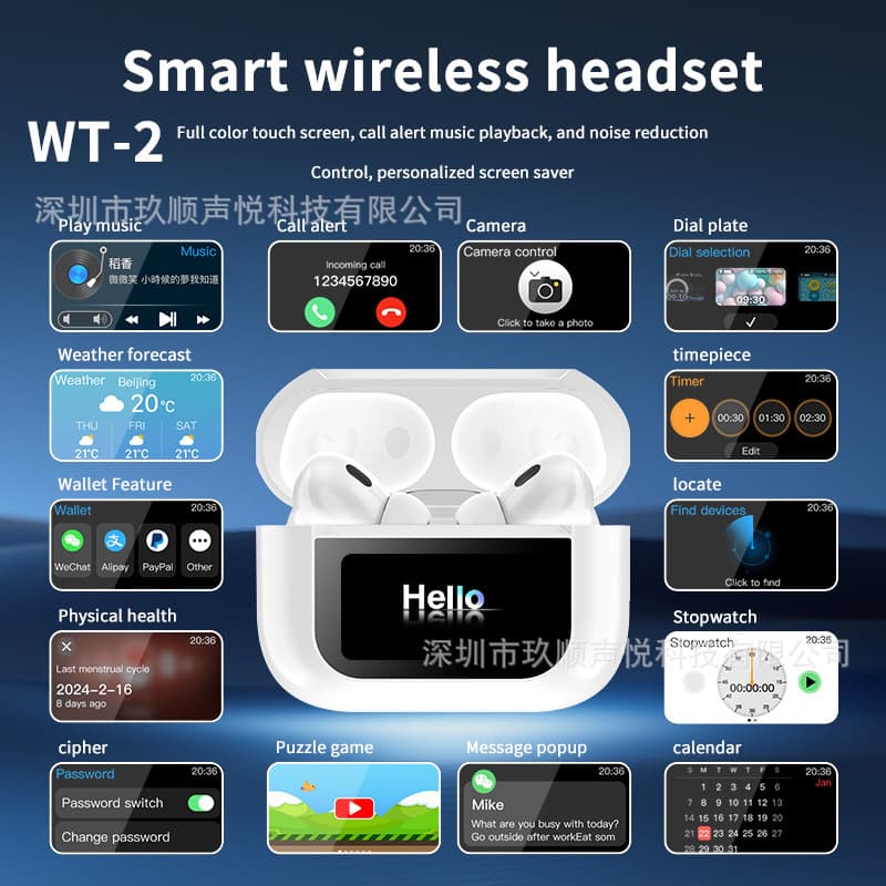 Cross-border A8pro Smart Color Screen Earphones, ANC Active Noise Cancellation, Long Battery Life, Large Screen, 5th Generation In-Ear Earphones