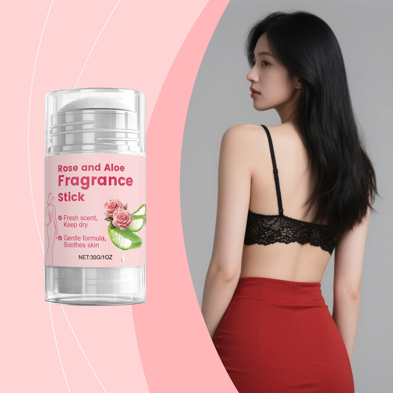 Rose and Aloe Fragrance Stick: Gentle and Skin-Friendly, Refreshing and Comfortable, Moisturizes the Skin, Natural Fragrance, Lightweight and Portable