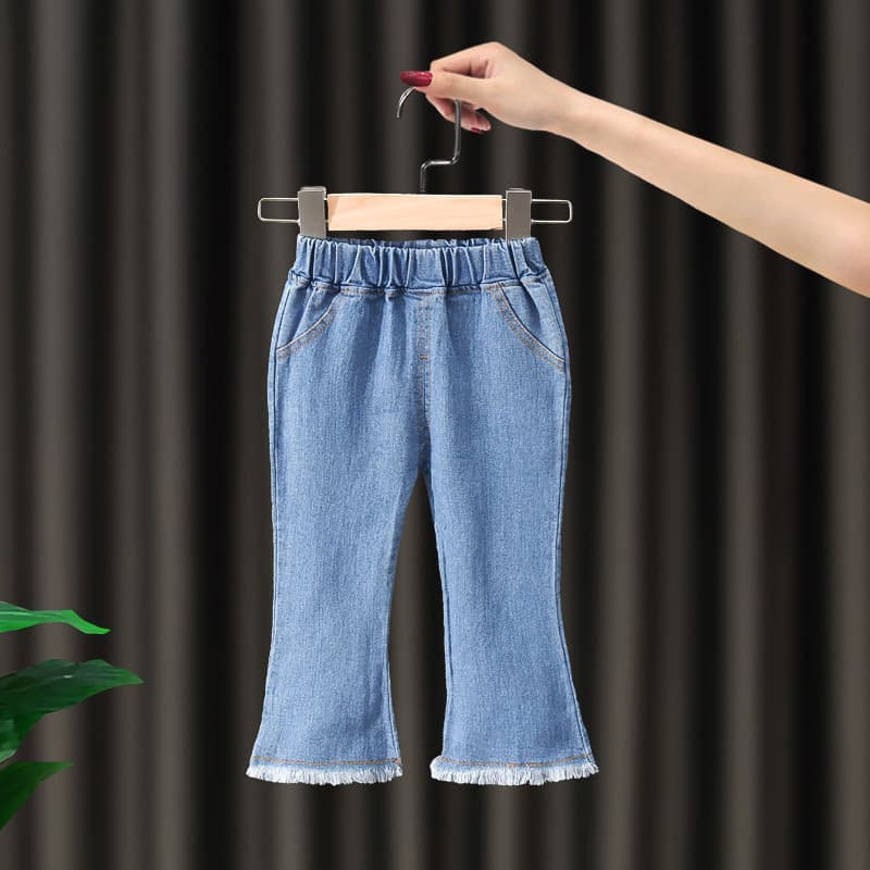Girls' Pants Spring Children's New Denim Flared Pants Baby's Spring and Autumn Casual Fashion Stylish Elastic Jeans