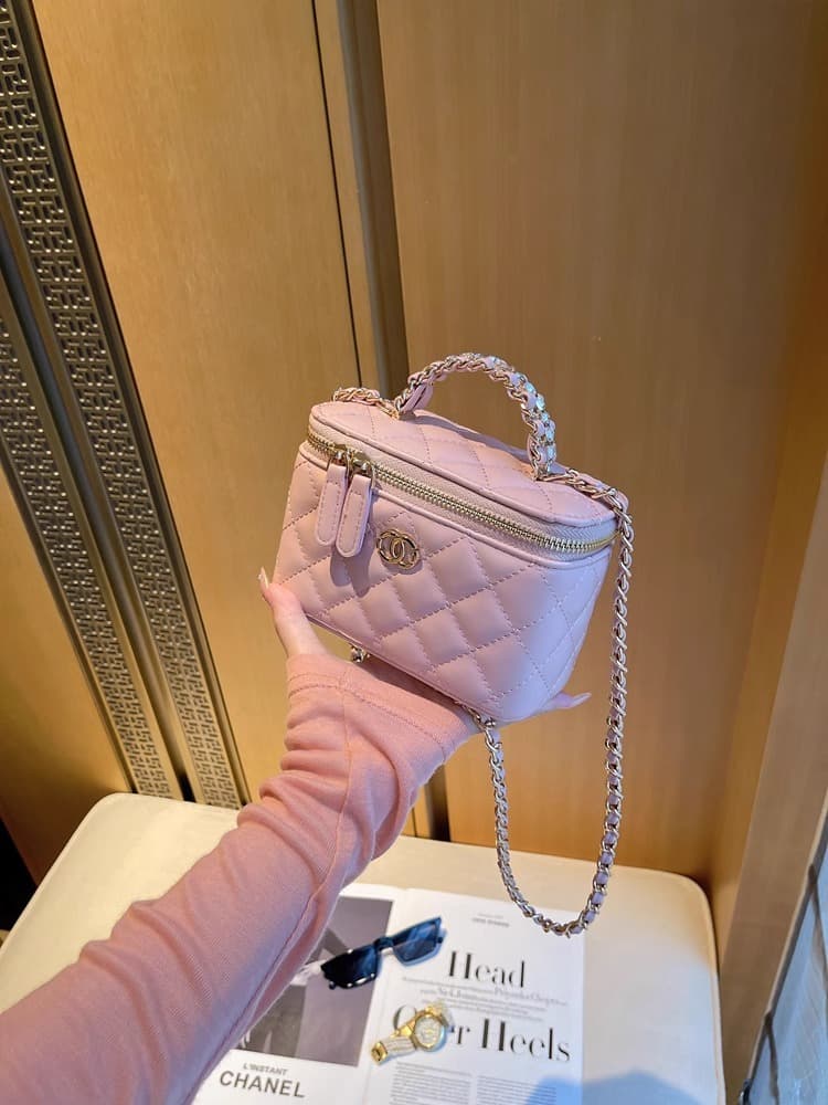 Cross-border Genuine Leather Women's Bag 2025 New Chanel-Style Chain Bag Lipstick Bag Lunch Box Bag Handbag Crossbody Shoulder Bag