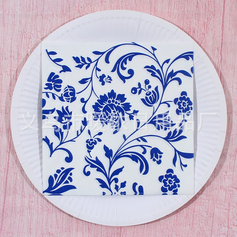 2025 New European and American Style Blue Printed Tissues 33cm Party Disposable Paper Towels Wholesale in Stock