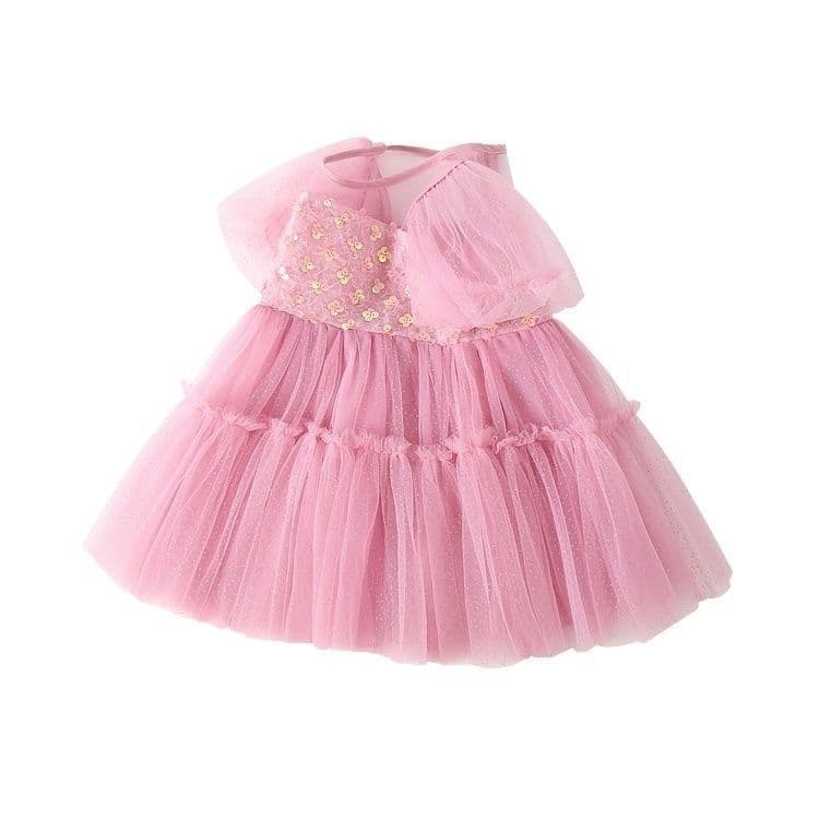 Girls' Summer Dress 2025 New Style Super Fairy Tulle Princess Dress Pink Short-Sleeved Dress One Piece Dropshipping