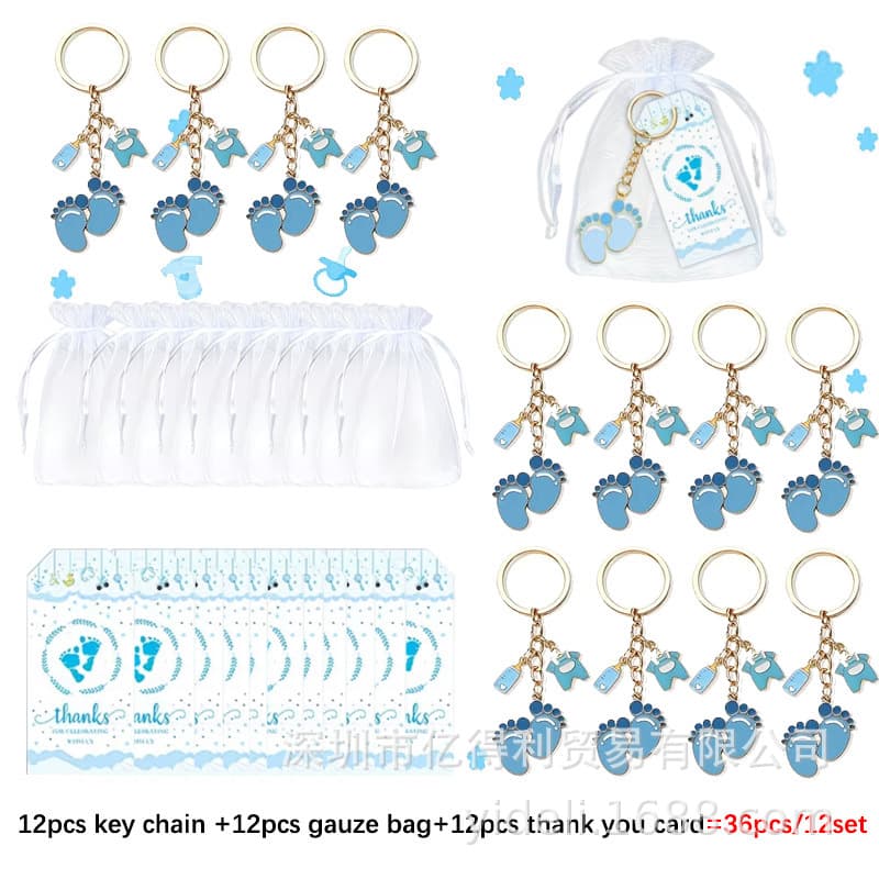 Cross-border Baby Shower Pink Blue Footprint Bottle Keychain Baby Baptism Welcome Baby Party Memorial Gift