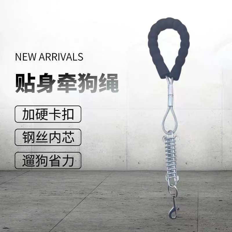 Short Anti-Bite Iron Leash for Walking Dogs, Thick and Durable, with Spring-Loaded Handle for Close-Fitting Control