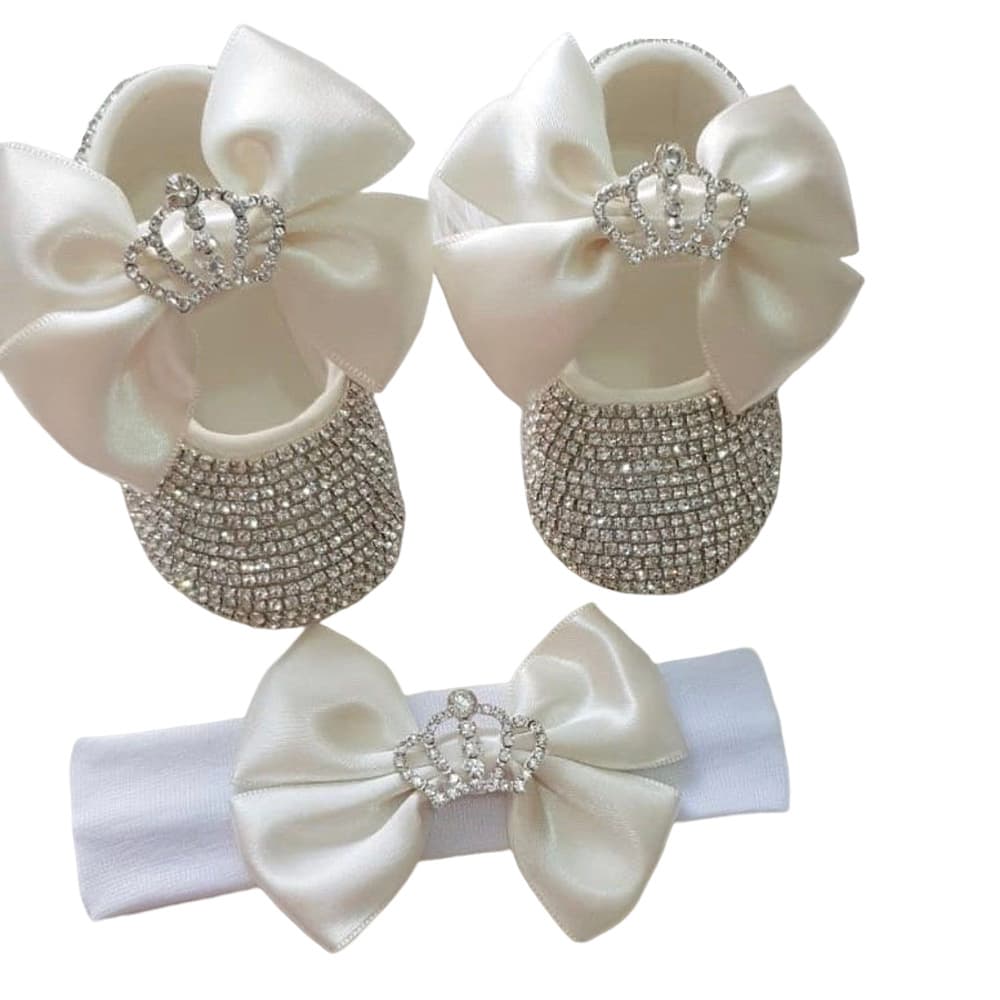 Baby photography props shoes princess shoes and headband with Crown Crystal Diamond Baby toddler shoes soft sole set