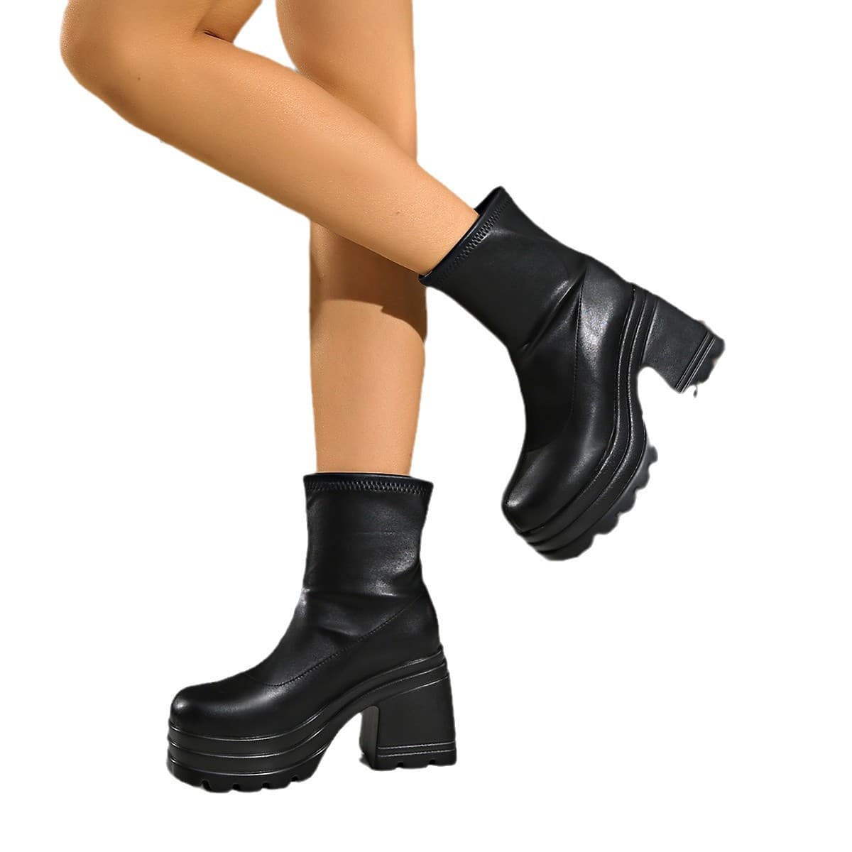 Classic Round Toe Chunky Heel Short Ankle Boots Plus Size