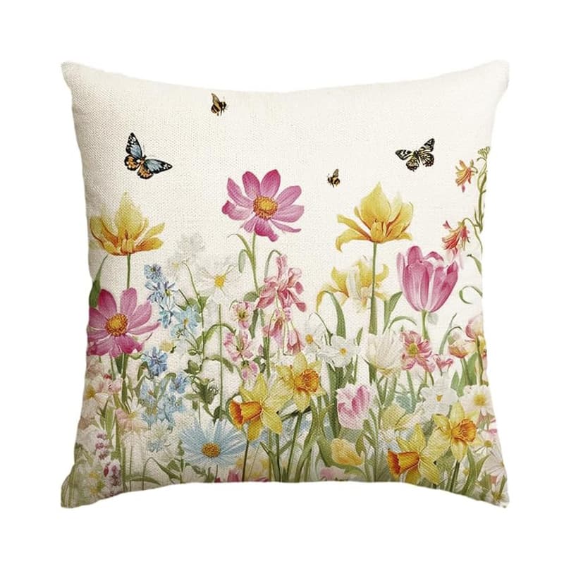 Spring Pink Floral Linen Print Letter Flower Decorative Living Room Sofa Cushion Cover Wholesale