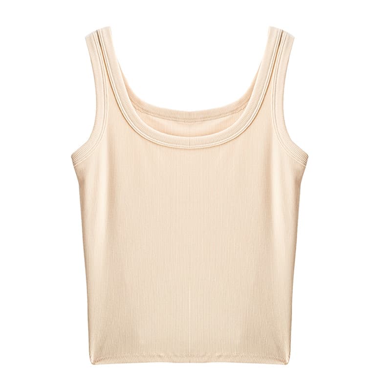 Ribbed cotton square neck slim fit tank top for women, versatile basic style, can be worn as an inner or outer layer in spring and summer.