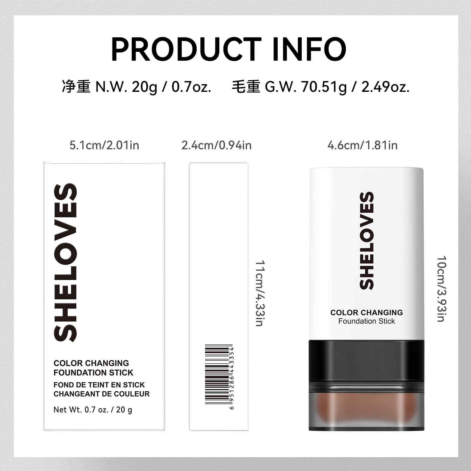SHELOVES Temperature Changing Foundation Concealer Stick Dual-Ended