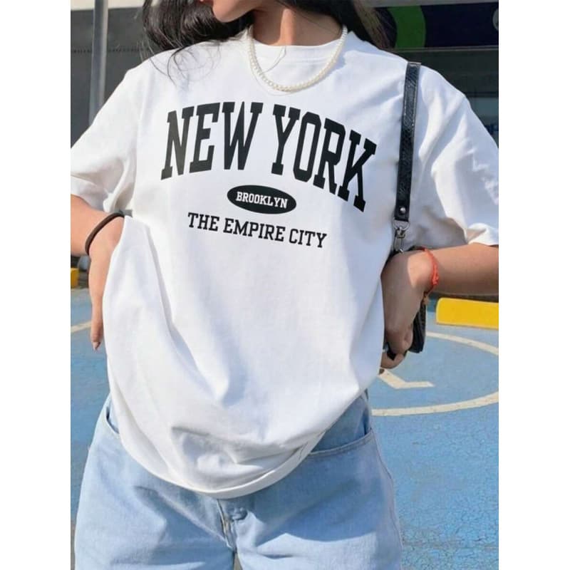 Ouma Cotton Women's Summer New Letter Print Round Neck Short Sleeve