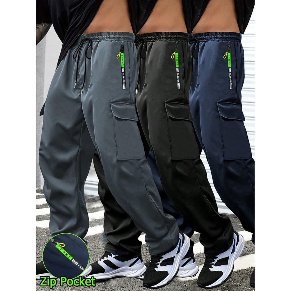 2026 New Loose Big Pocket Casual Work Pants for Men - Loose, Drawstring Sports Long Pants