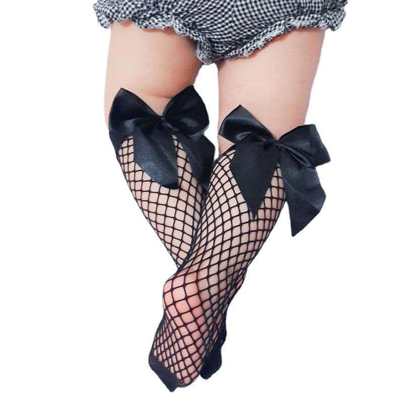 European American Children Bow Net Stockings Velvet Grid Short Stockings Princess Socks Fishnet Stockings Short Socks