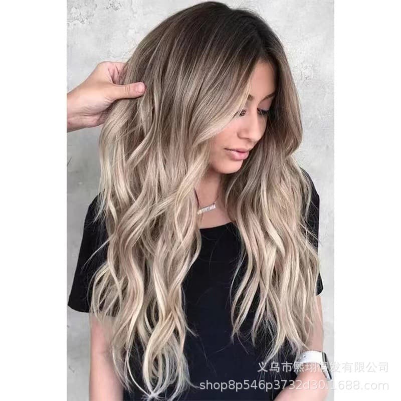 European and American Cross-border Long Curly Wig for Women, Center Part Big Wave Synthetic Full Wig, Realistic Whole Top Wig Factory Direct