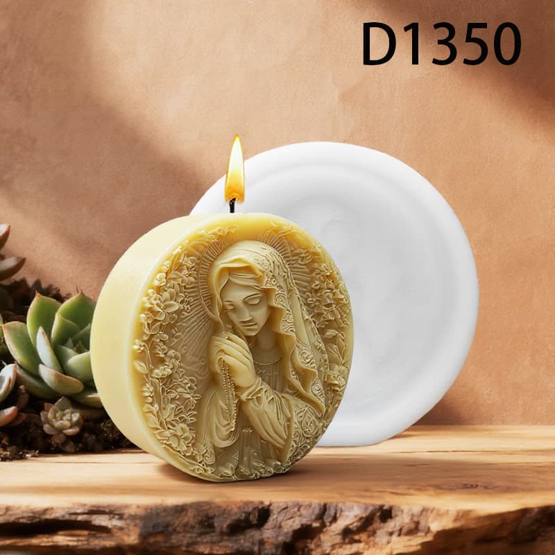 Virgin Mary Prayer Floral Relief Candle Mold DIY Plaster Aroma Stone Silicone Mold D1350