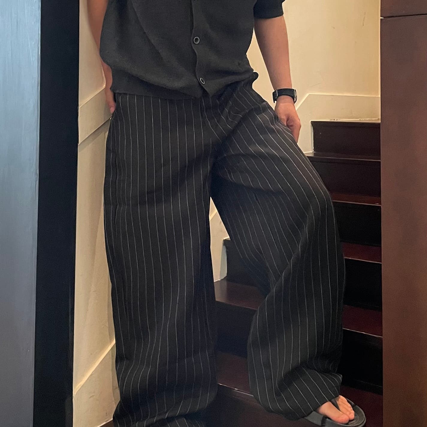 AY striped wide-leg relaxed high-end women's trousers, men's curved trousers, DNY trousers, relaxed fit [cross-border trade wholesale]